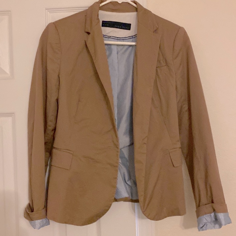 Khaki Zara Basic blazer with pinstripe lining